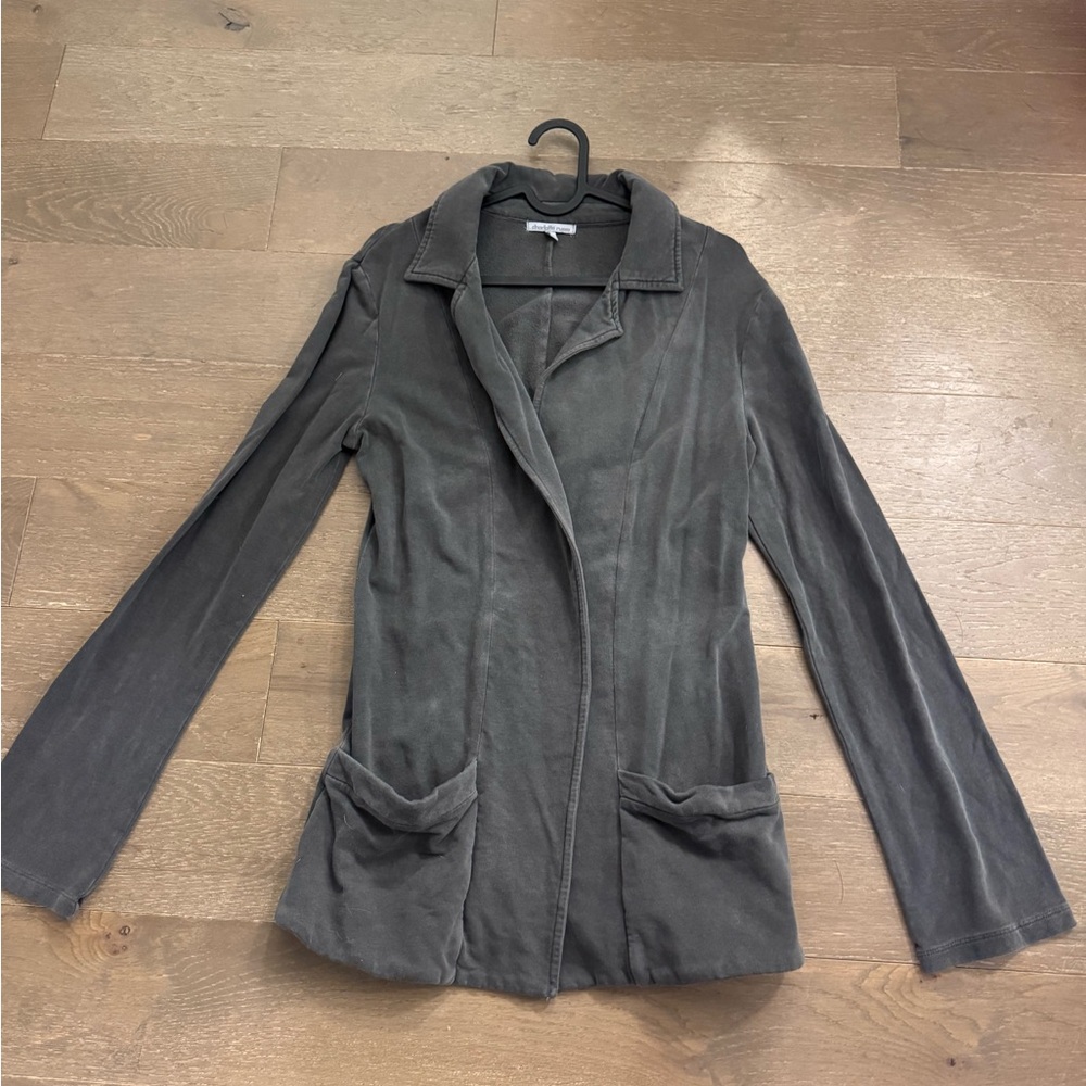 Women's Gray Open Front Cardigan Jacket with Pockets